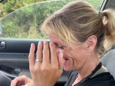 Hot blonde milf gives accidental car blowjob - cum in mouth outdoor sex