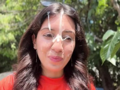 Katty west gets wild outdoor blowjob with stranger and cum covered facial in bushes